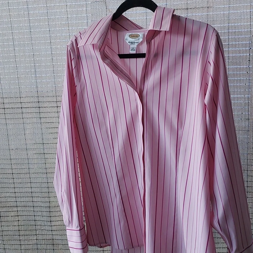 Talbots Pink Striped Button Down Top -14 - Picture 5 of 5